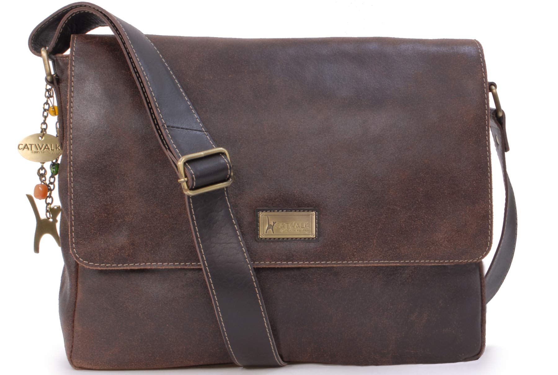 Catwalk Collection Handbags - Women's Large Messenger Bag - Ladies 14-15 Inch Laptop Bag - Distressed Leather - Fits A4 Notebooks - Sabine L Brown — image 1