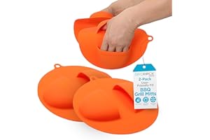 BIRDROCK HOME BBQ Grill Mitts - Heat Resistant Silicone Grill Gloves for Outdoor Cooking, Smoking, Barbecue, and Food Handling | Heavy Duty Heat Proof Mitts for High Temp Grilling - Orange, Pack of 2