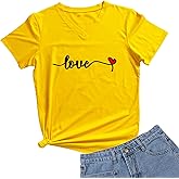 DANVOUY Women's T-Shirts Funny Graphic Short Sleeve Cute Top Tees V-Neck Shirt