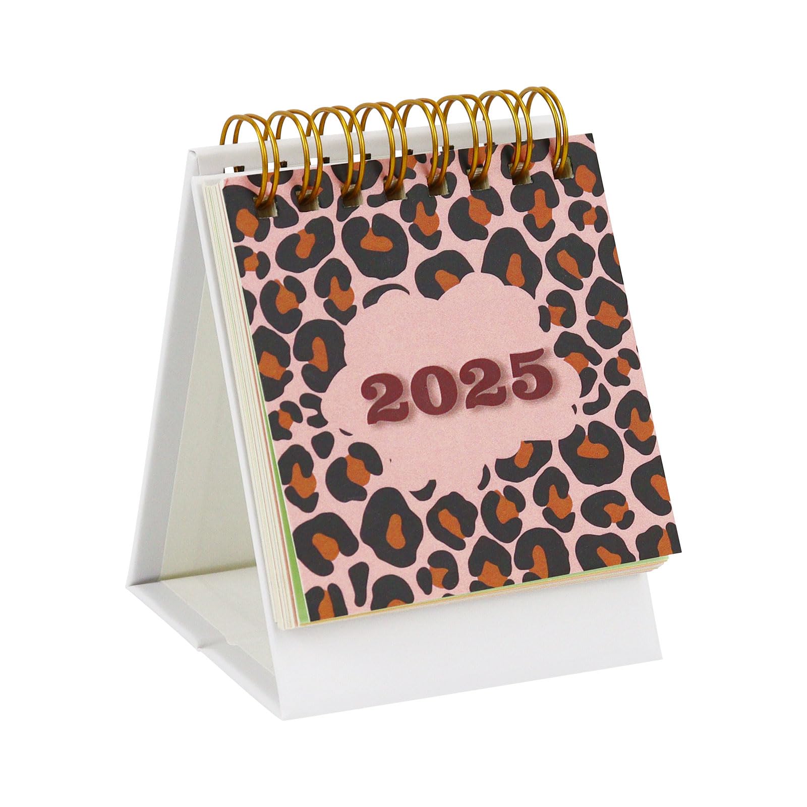 Photo 1 of Small Desk Calendar 2024-2025, 3" x 4.3", Runs from July 2024 Until December 2025, Standing Flip Academic Year Monthly Calendars with Gold Coil, Easy to Read (Leopard)