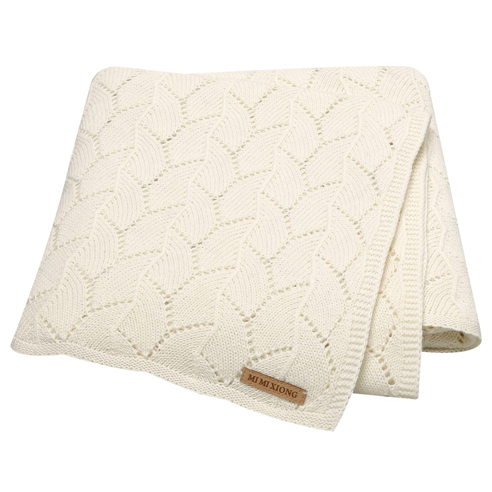 LAWKUL Cellular Blanket Baby 100% Cotton Knitted Soft Knit Crochet Blankets for Newborn Boy Girls Toddler 100x80cm White