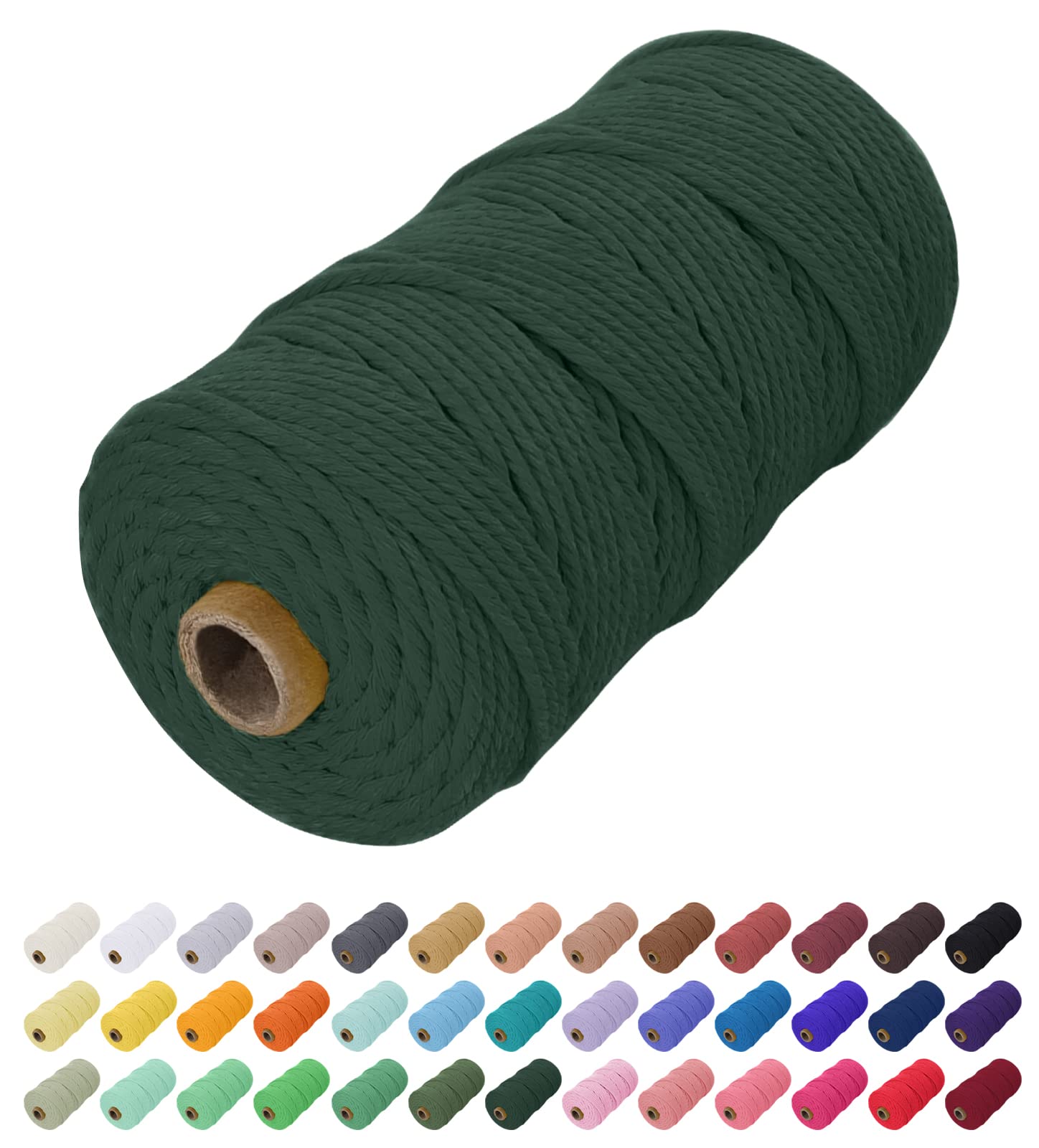Uiopa Macrame Cord 2mm x 200m, Natural Cotton Cord Coloured Macrame Yarn Soft Rope, Macrame String Cotton Twine for Crafts, Plant Hanger, Wall Hanging, Wrapping, Christmas Decorations (Dark Green)