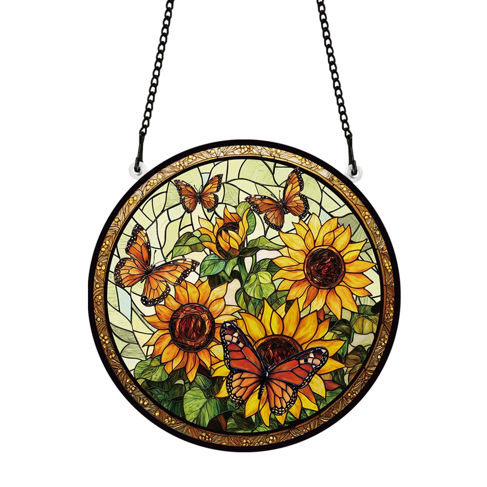 PLIGREAT Sunflower Stained Suncatcher Acrylic Glass Sun Catchers Colorful Butterfly Patio Garden Hanging Tree Ornament for Living Room Bedroom Playroom Window Decoration Wall Art Decor Memorial Gifts