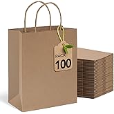 MESHA Brown Kraft Paper Bags 10x5x13 Inch 100Pcs, Large Gift Bags with Handles Bulk,Reusable Shopping Bag for Business Merchandise Retail Birthday Kids Party Favors
