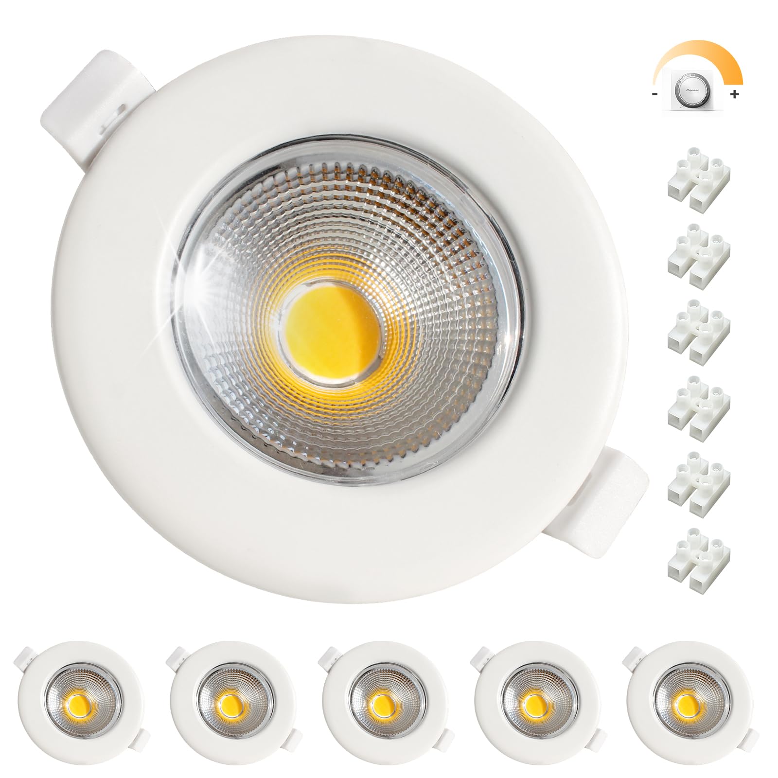 Wondlumi 6X LED Downlights Ceiling Dimmable, 10W Ultra Slim LED Spot Lights for Bedroom, Living Room, Kitchen, Round White Recessed Ceiling Lights Cool White 5000K, Cutout Ø65-85mm