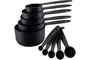 Smithcraft Measuring Cups and Spoons Set, 10 Piece Cute Measuring Cup Spoon Set, 5 Plastic Measuring Cups and 5 Measuring Spoons, Food Measure Cups Spoons for Baking&Kitchen, Black Measuring Cups Set