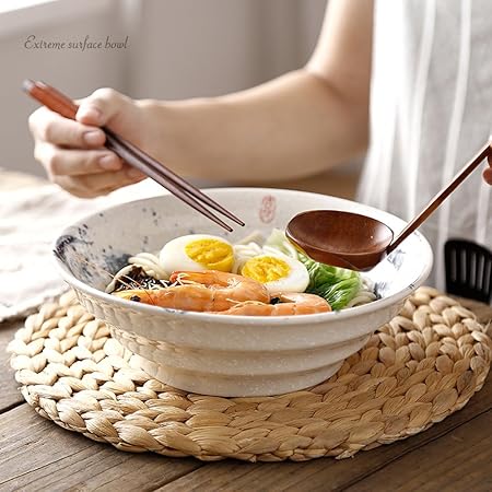 Cuencos de postre 9 Pulgadas Grandes Cuencos de gres Negro Udon ...