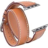 Speidel 38mm Luxury Brown Genuine Leather Double Tour Band With Stainless Steel Adapters and Buckle compatible for use with the Apple watch series 1,2,3,4,5 and 6