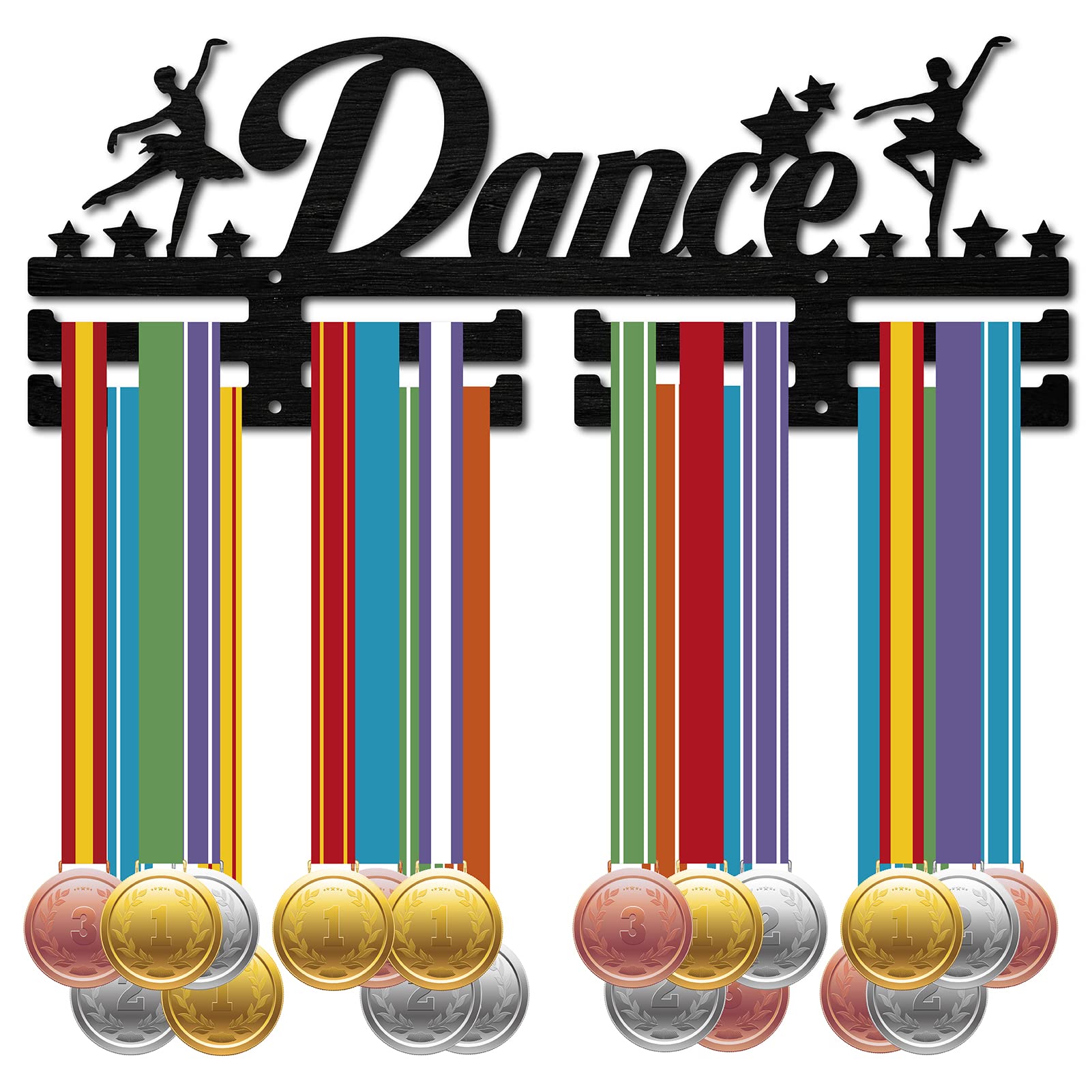 CREATCABIN Wood Medal Holder Dance Dancer Medals Hanger Display Stand Black Wall Mount Hanging for Home Badge 2 Lines Over 20 Medals Ballet Competition Dance Lovers Gift Athletes Medalist Gymnastics