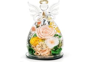 Kemiputi Preserved Rose Angel Figurine – Champagne Glass Angel with LED Lights, Eternal Rose Keepsake Gift for Women, Perfect for Birthdays, Anniversaries, Mother’s Day