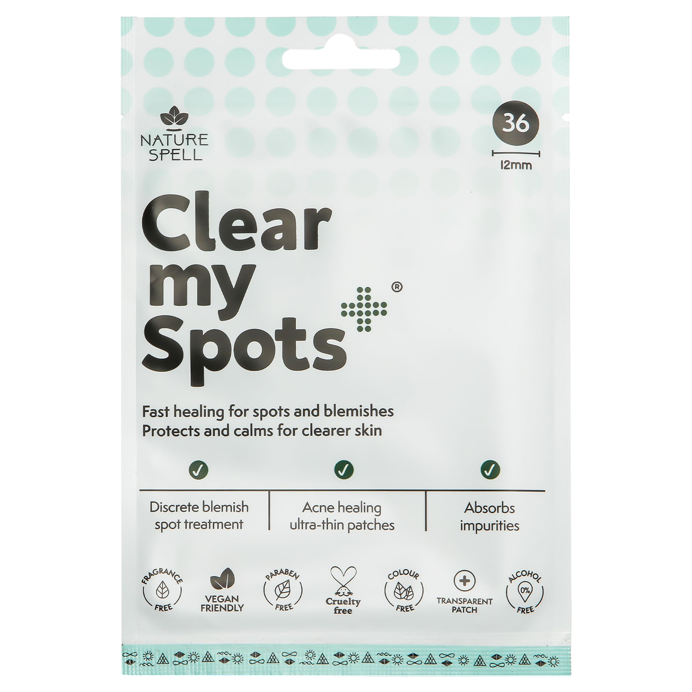 Nature Spell Clear My Spots Patches, Removes Dirt & Excess Oils, Targets Pimples & Blemishes, Vegan, Translucent, 36 Patches