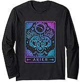 Aries Hand-Drawn Horoscope Art / Astrology & Zodiac Sign Long Sleeve T-Shirt