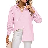 Feiersi Women's Button Down Shirts Long Sleeve Smocked Cuffed Striped Work Blouses Tops with Pocket Shirred