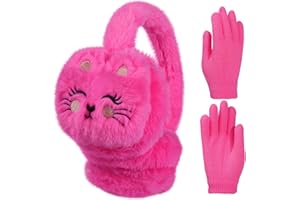BAOPLAYKIDS Kids Animal Earmuffs and Gloves Set Cute Ear Muffs Winter Plush Ear Warmer for Boys Girls Age 7-14