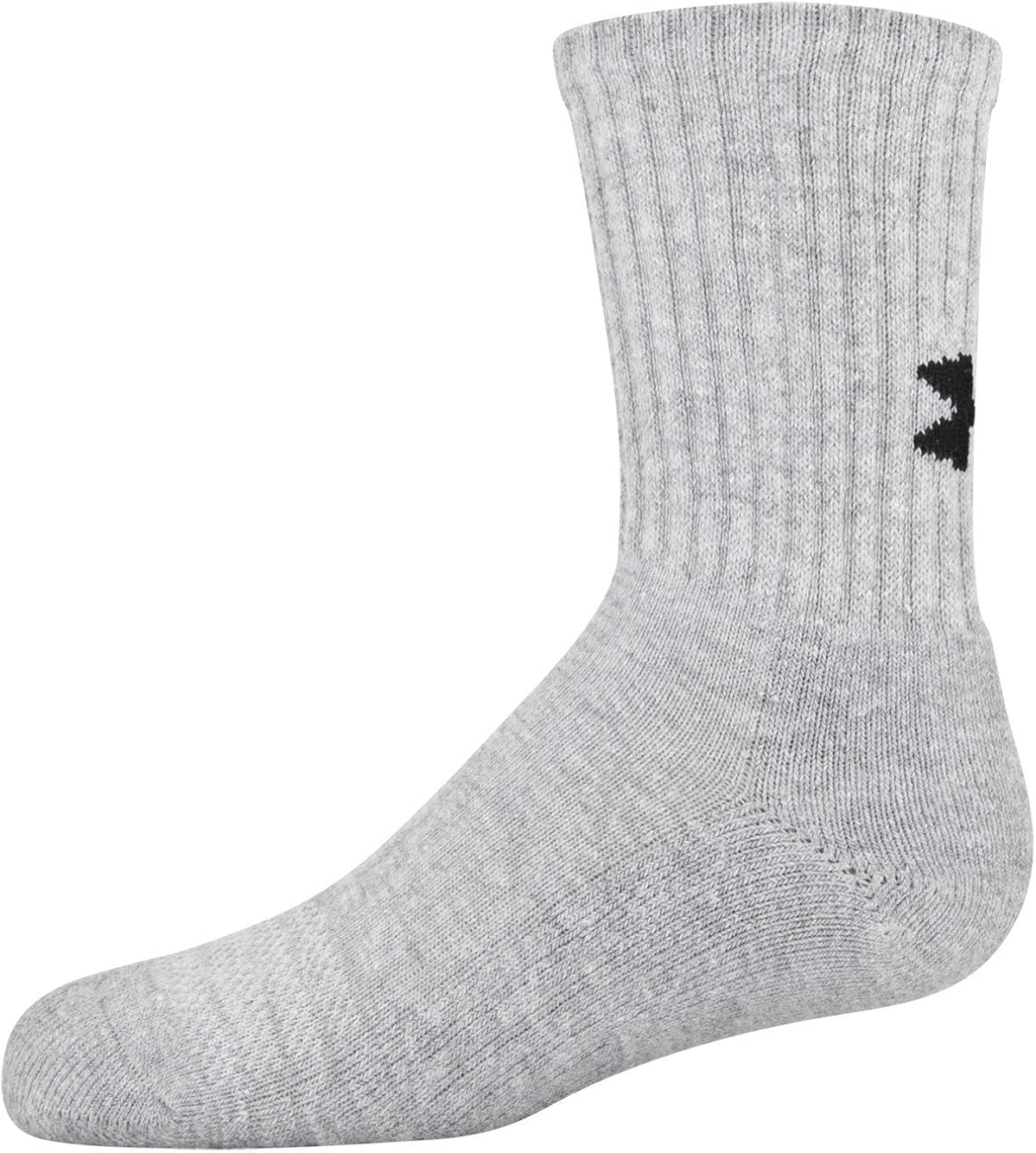 Under Armour Youth Training Cotton Crew Socks, 3-Pairs, True Gray Heather 2, Shoe Size: Youth 13.5K-4Y: Clothing
