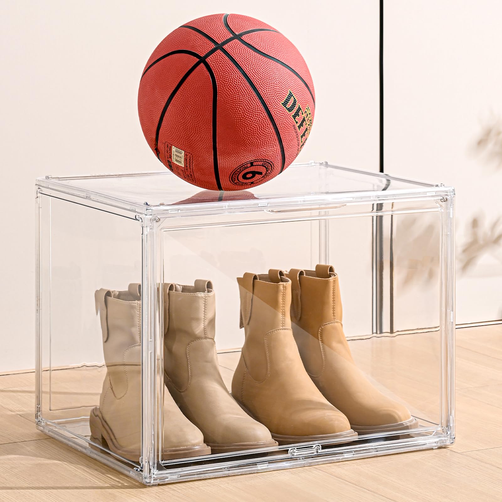 Photo 1 of VGLXTRNT XXX-Large Clear Display Case 17.7" x 13" x 13" Extra Large Display Organizer Box with Magnetic Door, Stackable Acrylic Storage Bin for Boots, Shoes, Collectibles, Bags, Figures, Trophies