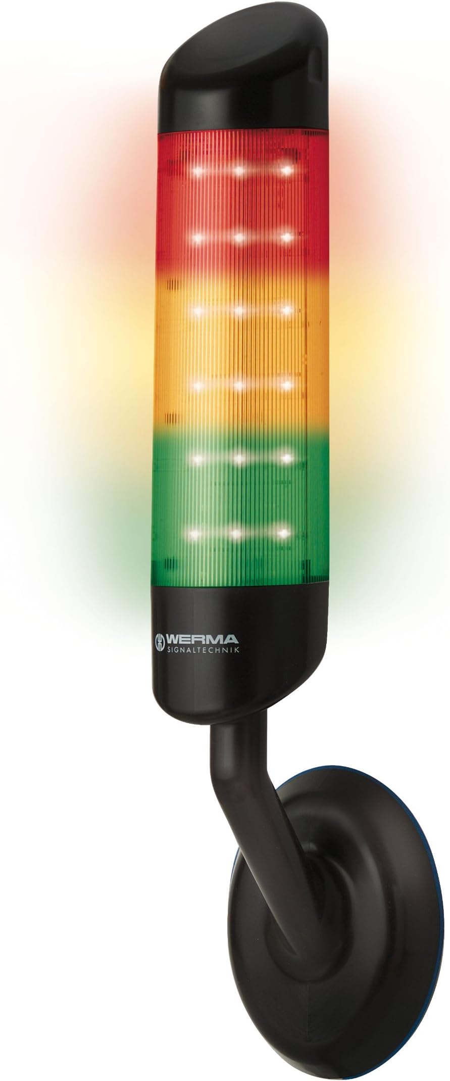 WERMA695-300-55 CleanSIGN LED Stack Light Signal Tower with PA12 Housing and Buzzer, 24VDC, 380 mA Current, Green/Yellow/Red