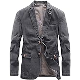chouyatou Men's Notch Lapel Vintage Style Denim Suit Blazer Jacket Sport Coat