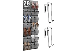 KOTKN 28 Compartment Over the Door Shoe Organizer, Breathable Mesh Large Shoe Rack for Closet Storage, Space Saving Hanging Shoe Holder with Reinforced Hooks (Fits Men & Women,Gray-01)