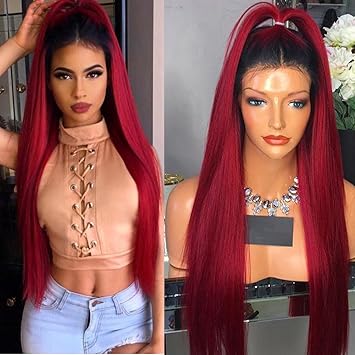 Amazon Com Hesperis Ombre Burgundy Human Hair Long Straight Full