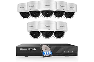 PANOOB Security Camera System PoE, 8X 5MP Wired IP IK10 Vandal-Proof Dome Camera, AI Human Detection, Remote Access, 100ft IR Night Vision Built-in Mic, 4K 8 Channel PoE NVR 2TB HDD, PD54A0808-5M2