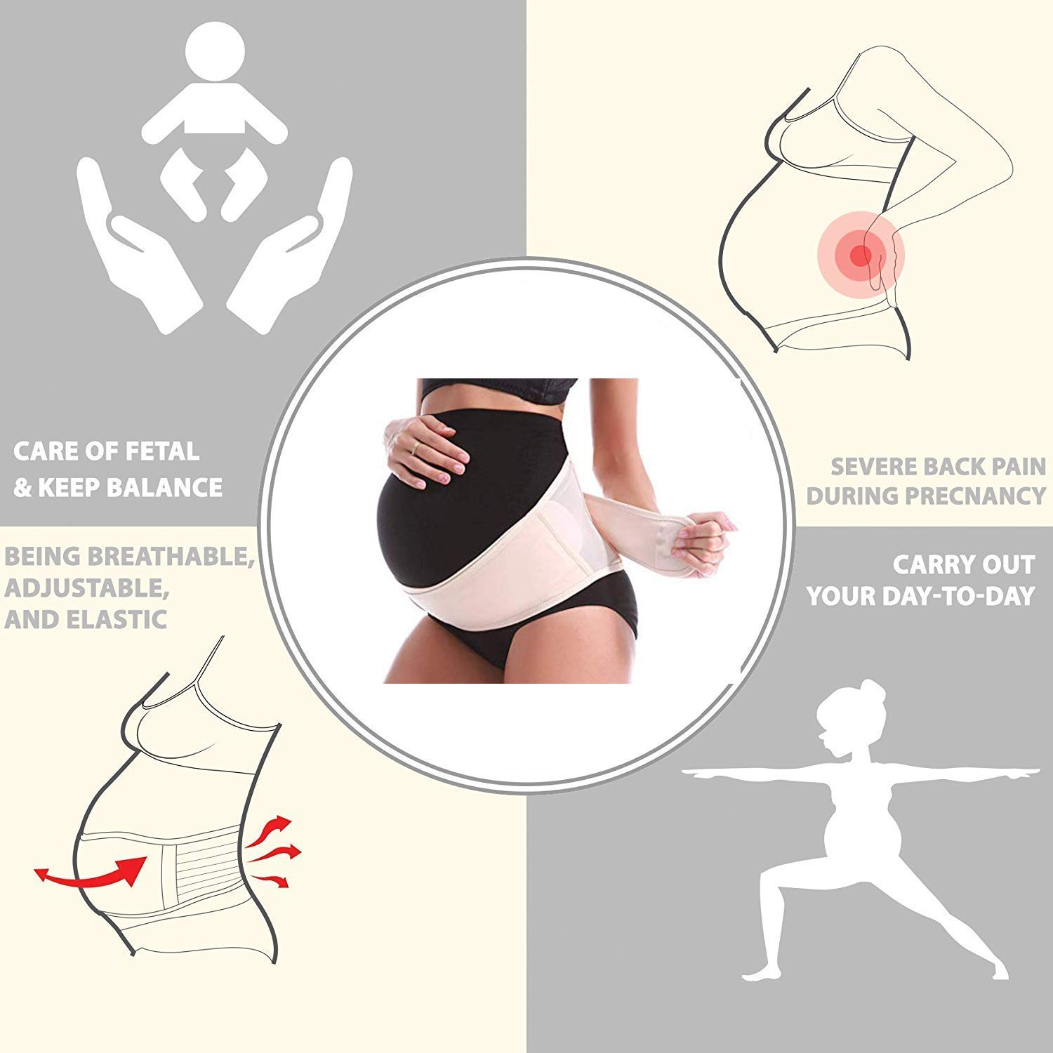 Upgraded Maternity Belt - Pregnancy Belt, 2 in 1 Belly Band for Pregnancy and Postpartum Body Shape, Abdominal Binder Maternity Belly Band for Lower Back and Pelvic Support, One Size, Beige
