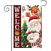 Welcome Christmas Garden Flag Santa Claus, snowman, reindeer12x18 Double Sided Vertical Outdoor Flag for Outside Xmas Farmhouse Flag Winter Holiday Yard Lawn Garden Banner (Welcome Christmas)