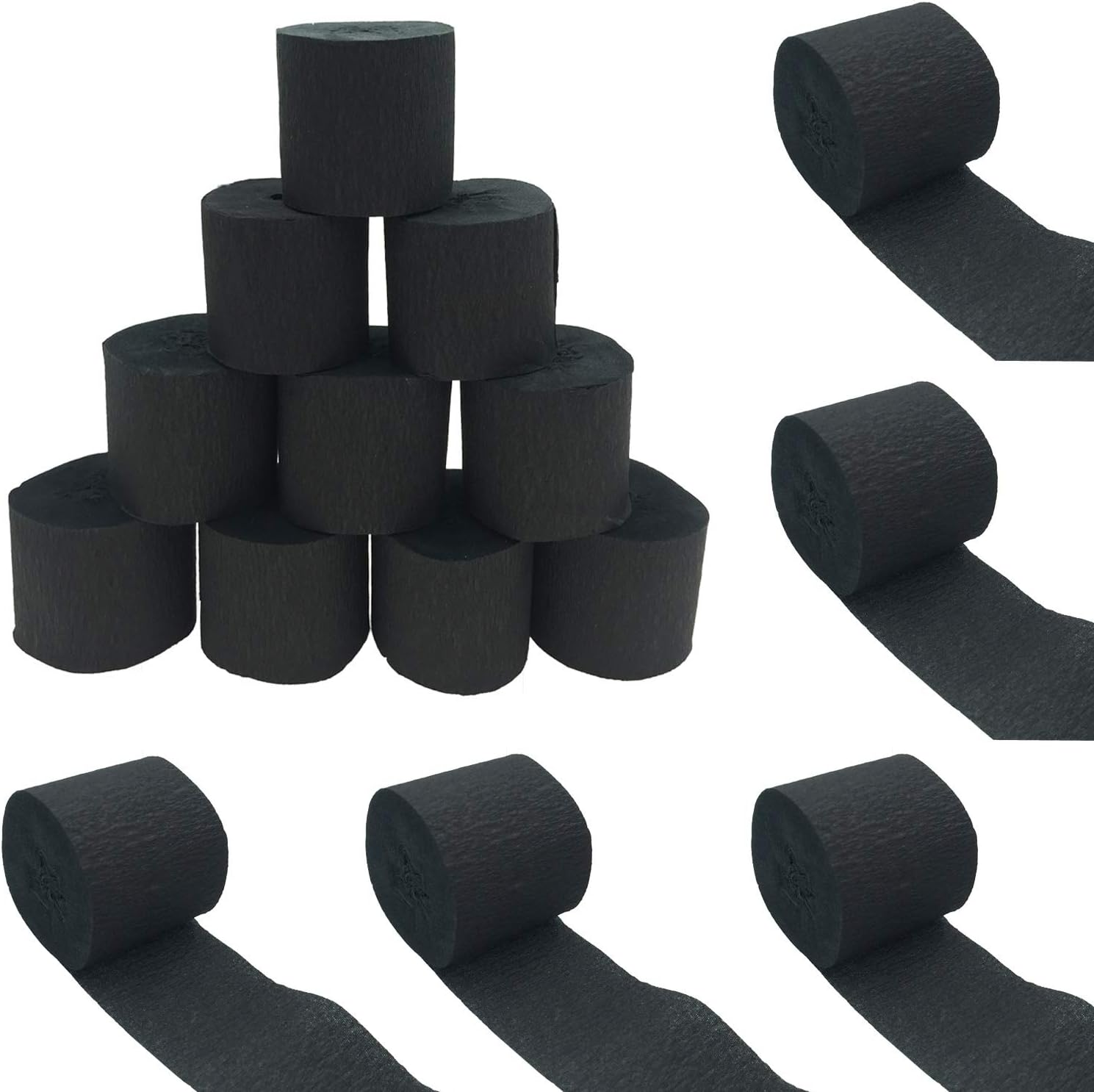 Mayam 492 Feet Halloween Crepe Paper Streamers Roll Black Streamers Paper Decoration for Halloween， 15 Rolls