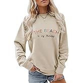 AKYUSGFL The Beach Is My Therapy Sweatshirt for Women Crewneck Cute Graphics Loose Fit Long Sleeve Pullover Tops