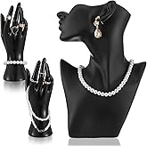 Lemecima 3 Pcs Jewelry Mannequin Display Set Including Boutique Bust Holder Mannequin Earring Stand Hand Display Bracelet Ring Stand for Selling Show(Black)