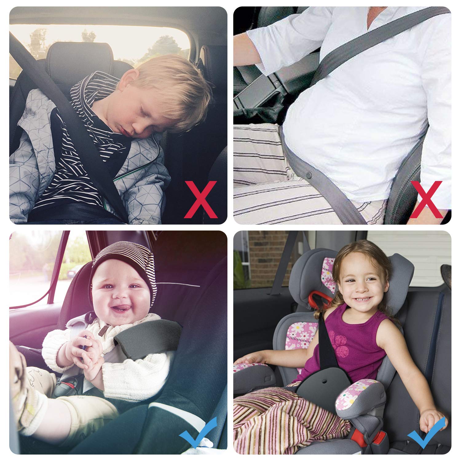 Car Seat Belt Pillow, Elegear [3 Pack] Comfortable Soft Seat Belt Cover Pads, Ergonomic Breathable Cotton Head Support Shoulder Protection Cushion for Baby, kid, Adult - Gray