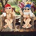 Funny Naked Gnomes Set – Durable Resin Miniature Fairy Garden Gnomes Perfect for Indoor and Outdoor Decor - Middle Finger Gif