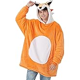 Lovemonster Funny Fox Animal Cosplay Costume Cozy Flannel Sherpa Pullover Loungewear Adult Christmas Halloween Party Gifts Yellow