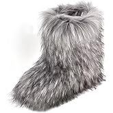qenqenr Fashion Fur Boots,Flat Heel Comfy Plush Warm Snow Booties,2025 Winter Outdoors Furry Boots,Mid-Calf Faux fur Boot for Women.