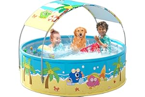 COBOPANDA Foldable Swimming Pool with Canopy for Kids 63"x18" Hard Plastic Portable Dog Pool Anti-Slip Collapsible Pets Bathtub Kiddie Pool Indoor Outdoor Backyard (JellieMons 63'')