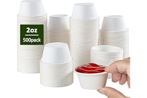 Vplus 500 Pack 2 OZ Disposable Souffle Cups, 100% Compostable Portion Cups, Made From Bagasse Fibe, Perfect For Dips, Food Sample, Jams, Honey, Sauces, Nuts