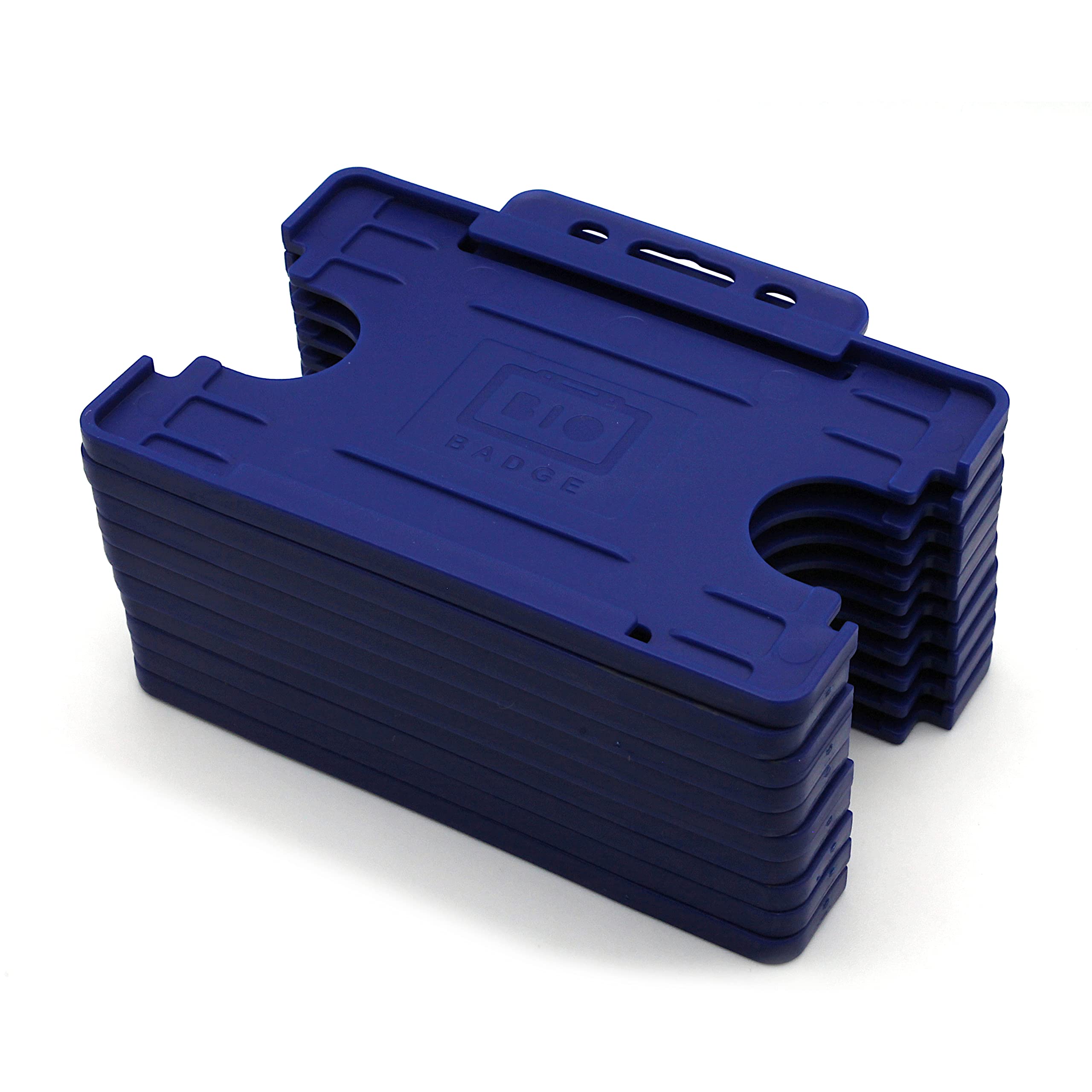 BioBadge Mid Blue ID Card Holders Open-Faced for ID Badges, Landscape - Pack of 10