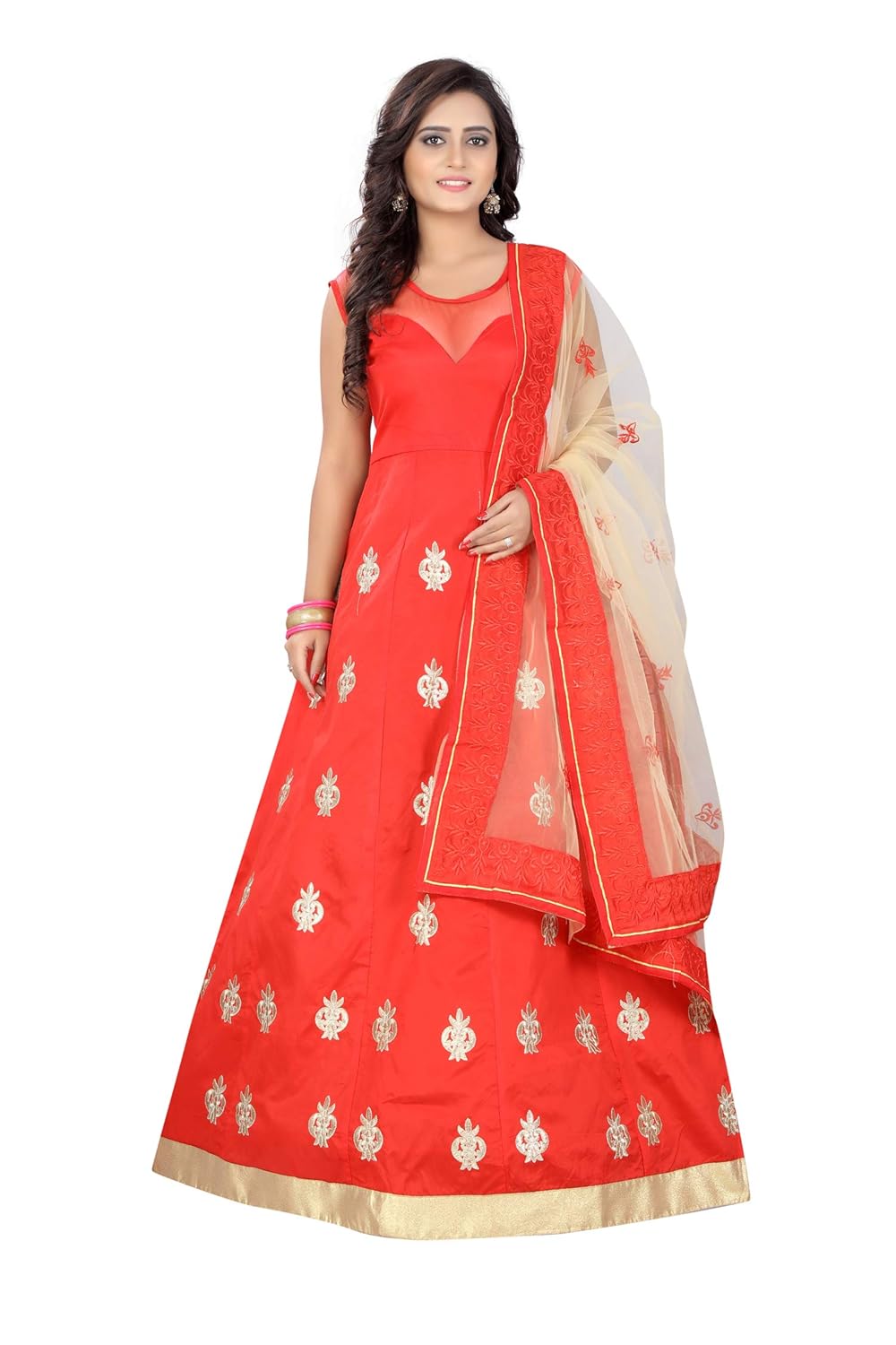 rangrasiya women's tafeta silk embroidered anarkali gown