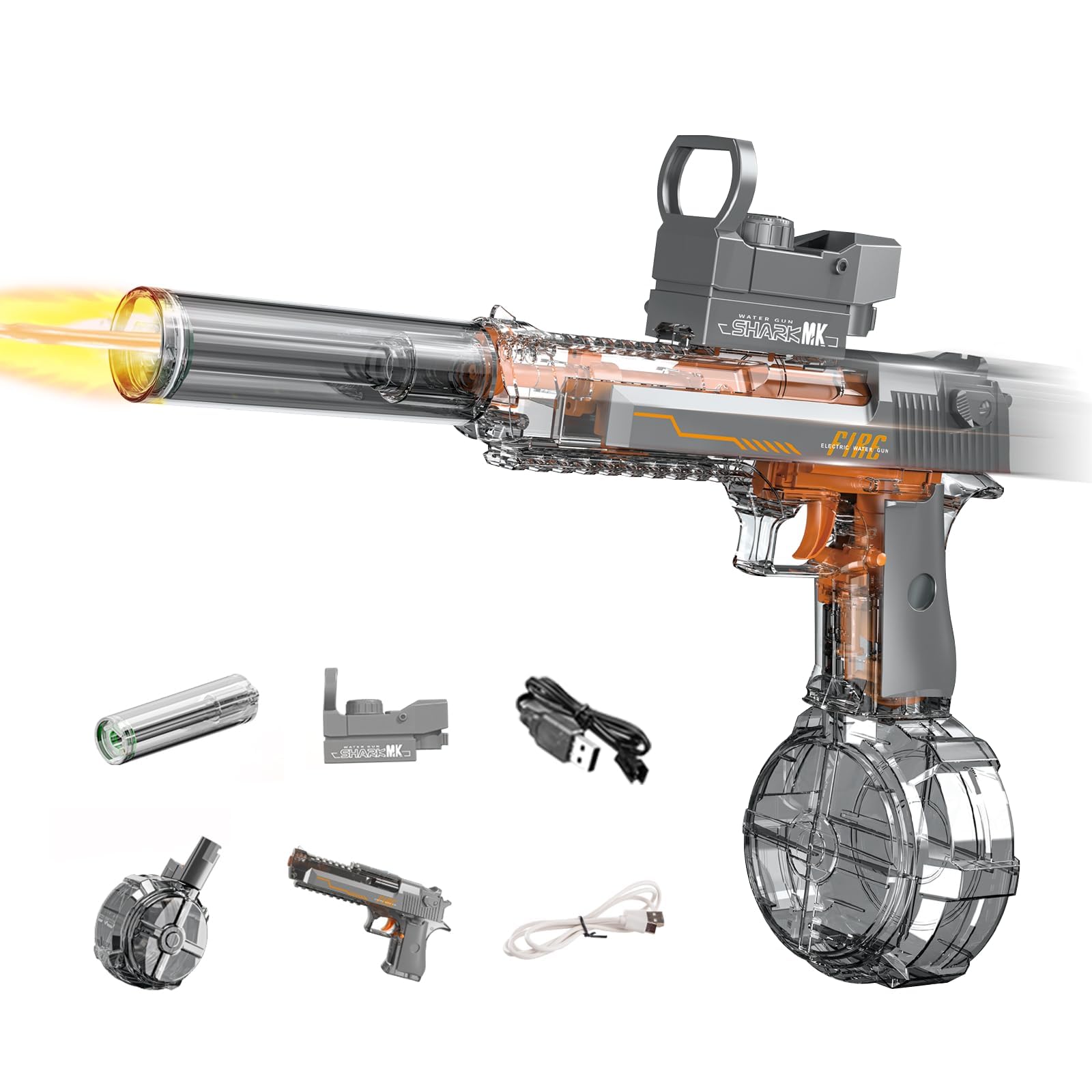 StimuVariety Electric Water Gun for Adults Kids, Transparent Automatic Squirt Watergun with Manual function Led Lights, Summer Outdoor water pistol Pool Beach Party Toys for Boys Girls, Black