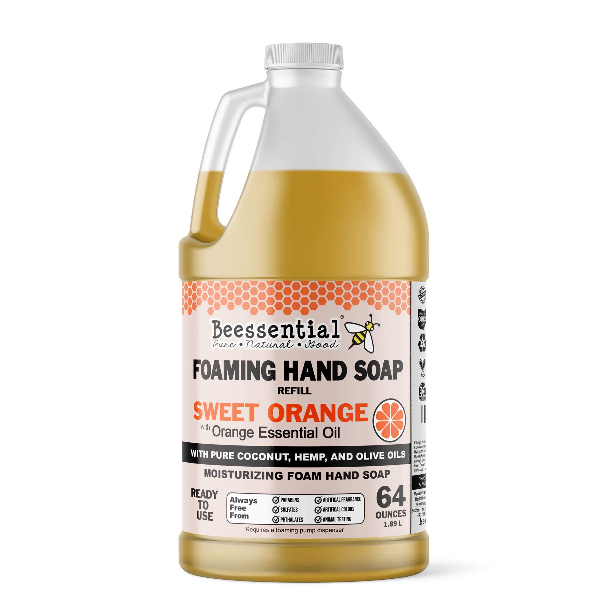 Photo 1 of ***No Soap Inside***
Beessential All Natural Bulk Foaming Hand Soap Refill, 64 oz Orange | Made with Moisturizing Aloe & Honey - Made in the USA