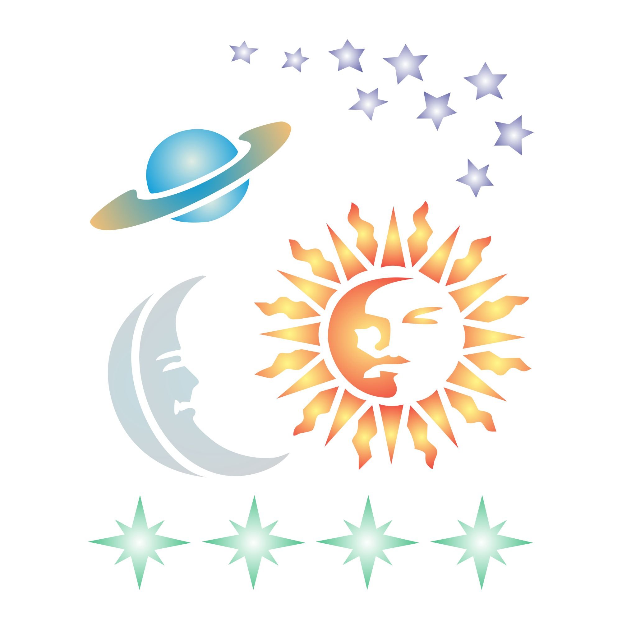Celestial Stencil - 12.5 x 15cm (M) - Reusable Sun Moon Stars Planets Wall Stencil Template.