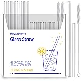 HeykirHome 12-Pack Reusable Glass Straws ,6 Pack 8''x10 MM+ 6 Pack 5”x10 MM with 2 Cleaning Brush- Perfect For Smoothies, Tea