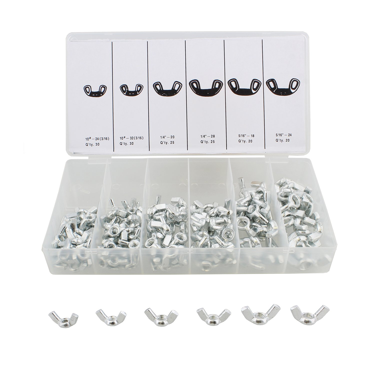 ABN Wing Nut 150-Piece Assortment – Metric 10mm and Standard SAE 1/4in and 5/16in Metal Wingnuts Steel Wing Nuts Set