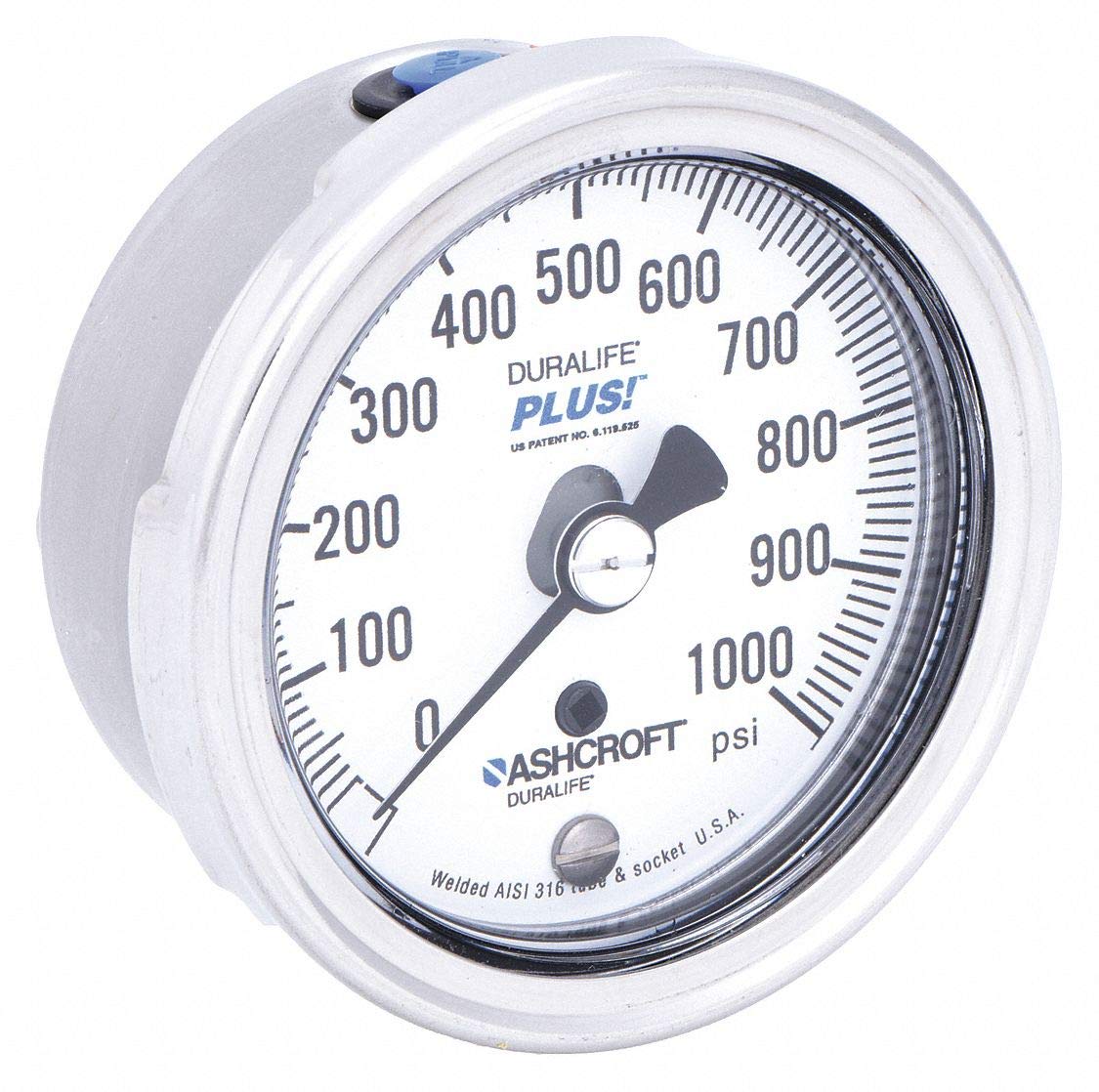 Pressure Gauge, 0 to 1000 psi, 21/2In Industrial & Scientific