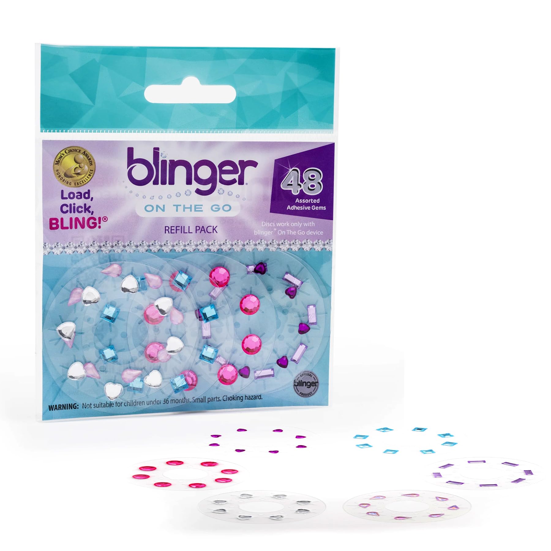 blinger® On The Go (Mini) Refill Pack | 48 Acrylic Rhinestones in 6 Discs | Exclusive for Mini Gem Stamper (Sweet)