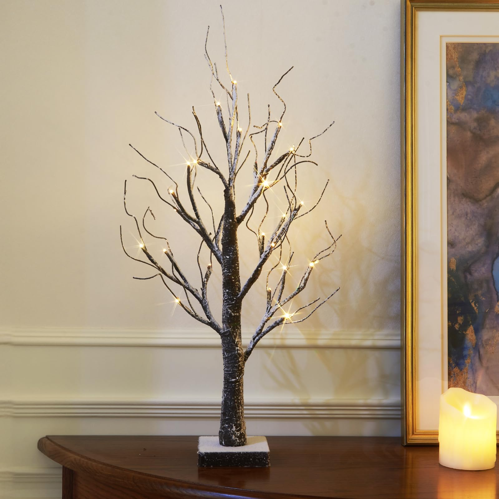 EAMBRITE Battery-Operated Snowy Twig Tree Lights with 24 Warm White LEDs Tabletop Christmas Tree Decor for Indoor use (60cm/2ft) — image 1