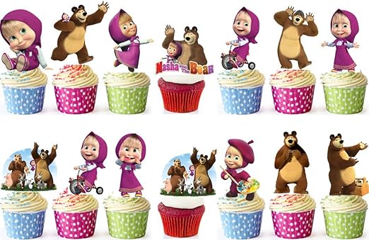 48 Masha Y El Oso Cumpleanos Cup Cake Decoracion Comestible Oblea
