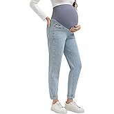 Yornobly Women's Maternity Boyfriend Jeans Over Belly Stretch Denim Pregnancy Trendy Pants