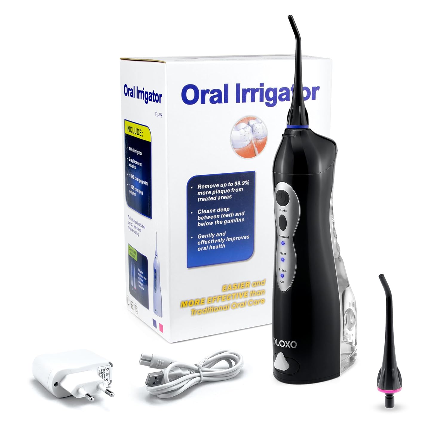 VLOXO Irrigador Bucal Eléctrico Ducha Dental Dentalcare eléctrico Irrigador con boquillas de