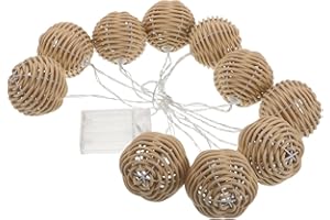 Ipetboom Boho Lantern String Lights with 10 LED Bulbs Connectable, Imitation Rattan Balls Fairy Lights, Indoor & Outdoor for 